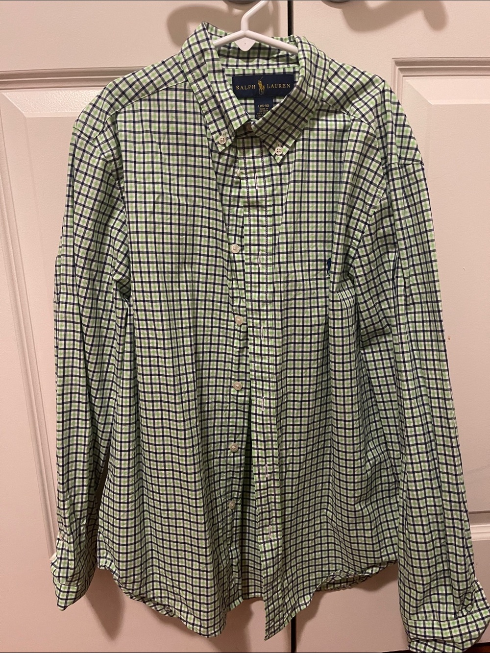 Ralph Lauren Light Green and Navy Plaid Button-Down Shirt